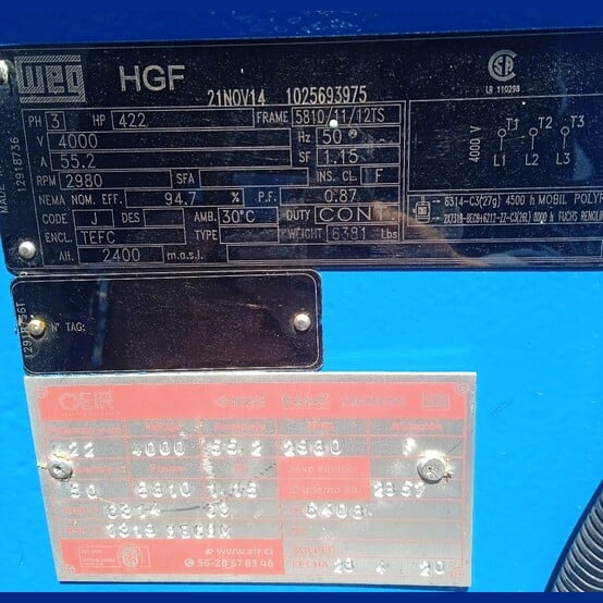 422 HP 2980 RPM WEG, Frame 5810/11/12TS, 3 phase, 4000 Volts, Vertical Motor - Image 2