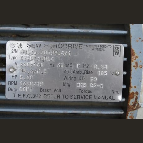 5 HP 1680 RPM Sew-Eurodrive, Gearmotor, 3 phase, 230/460 Volts - Image 3