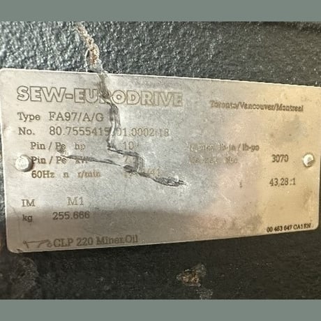 10 HP 1774/41 RPM Sew-Eurodrive #FA97/A/G, Gearmotor, 43.28:1 Ratio, 330/575 Volts, (2 available) - Image 2