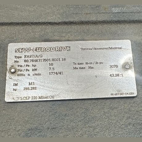 10 HP 1774/41 RPM Sew-Eurodrive #FA97/A/G, Gearmotor, 43.28:1 Ratio, 330/575 Volts, (2 available) - Image 5