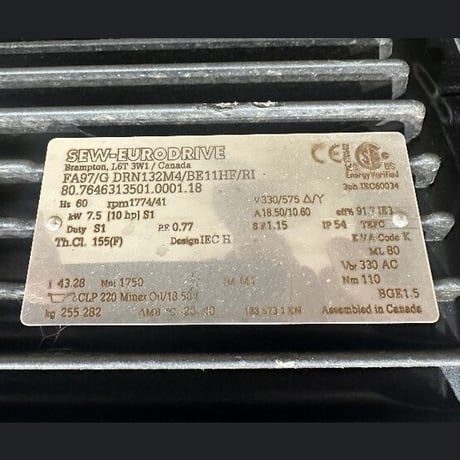 10 HP 1774/41 RPM Sew-Eurodrive #FA97/A/G, Gearmotor, 43.28:1 Ratio, 330/575 Volts, (2 available) - Image 6