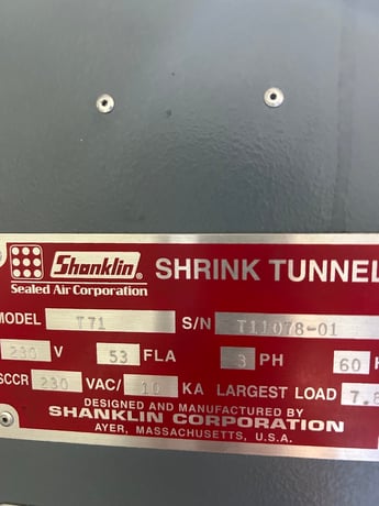 Shanklin #T-71, Shrink Tunnel, 60" L x 22" width x 10" H passage, 92" conveyor, variable speed Teflon mesh - Image 3