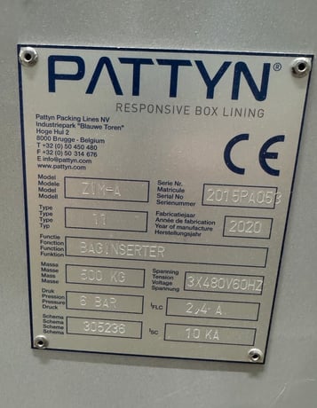 Pattyn #ZIM-A, Bag Inserter, 480 Volt, 2020 - Image 3