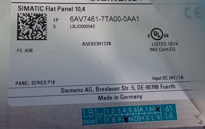 Siemens #6AV7461-7TA00-0AA1, flat panel, 24 Volts, new - Image 2
