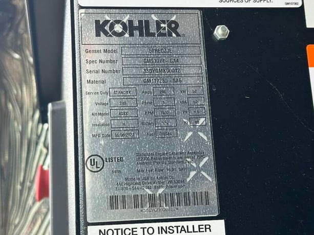 50 KW Kohler #50REOZJE, diesel generator set, 120/240 Volts, 1-phase, 85 HP @ 1800 RPM, John Deere 4045TF280 - Image 10