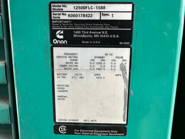 1250 KW Cummins #DFLC, diesel generator set, 277/480 Volts, 1850 HP @ 1800 RPM, KTA50-G3 engine, sound - Image 10