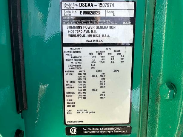 100 KW Cummins #DSGAA, diesel generator set, 277/480 Volts, 8 hours, 324 HP @ 1800 RPM, QSB7-G5 NR3 engine - Image 10