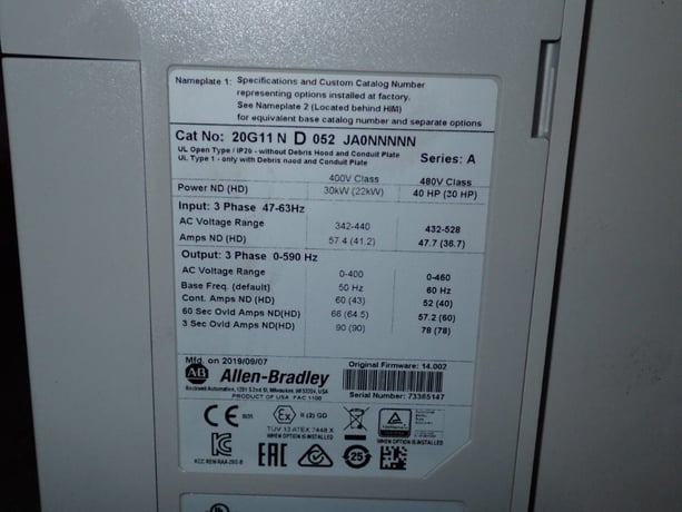 Allen-Bradley #20G11ND052JA0NNNNN, Series A PowerFlex 735 AC Drive, 40 HP, 480 Volts, 2019 - Image 5