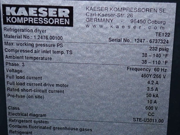 Kaeser #TE122, Refrigerated Air Dryer, 460 V., 2018 - Image 8