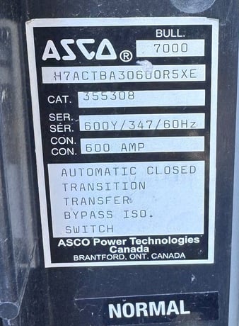 600 Amp. Asco, Bull 7000 Automatic Closed Transition Transfer Bypass Isolation Switch - Image 5