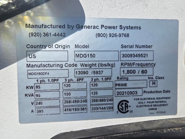120 KW Generac #MDG150DF4, diesel generator set, 480 Volts, 3-phase, John Deere engine, Tier IV, trailer - Image 10