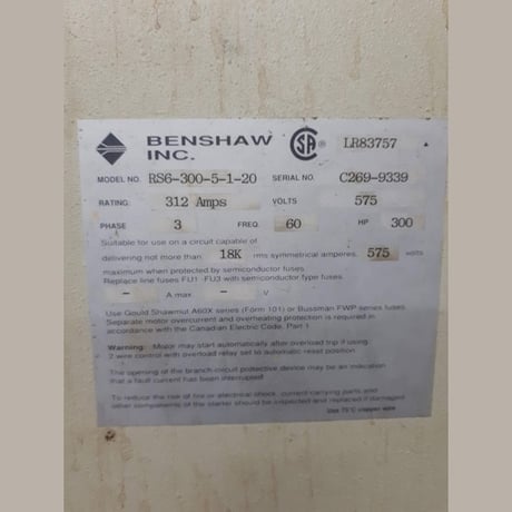300 HP Benshaw #Rs6-300-5-1-20, Solid State Soft Starter, 575 Volts, 312 Amps - Image 2