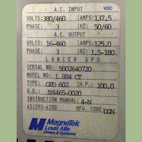 100 HP Magnetek #GPD602L884-CT, lancer gpd-602 ac variable frequenc, 380-460 Volts, 3 Phase - Image 3