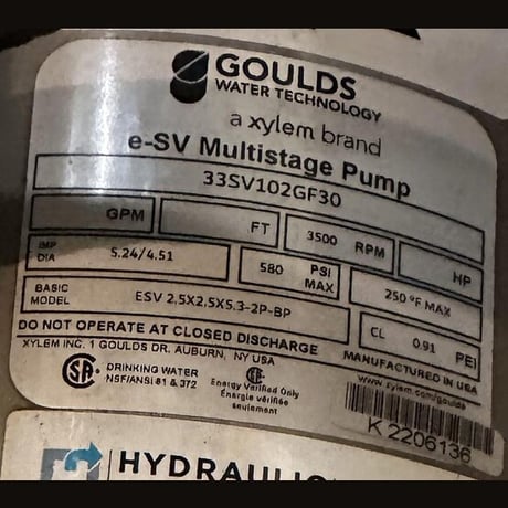 Goulds #33SV102GF30, e-SV Vertical Multistage Pump, 10 Stage, New Surplus (3 available) - Image 4