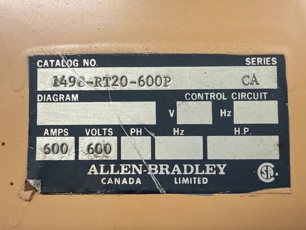 Allen-Bradley #1498-RT20-600P, Motor Control Center, 600 Amps, 600 Volts - Image 4