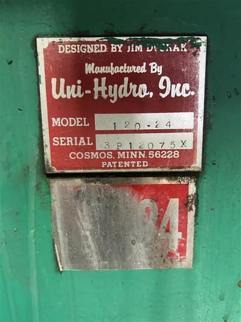 6" x 6" x 1/2" Uni-Hydro #120-24, 95 ton, 12" throat, 2" bore, 24" blade, 7.5 HP - Image 8