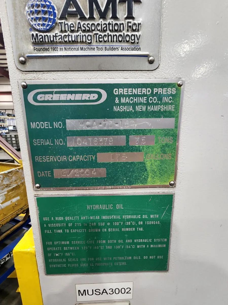75 Ton, Greenerd #HCA-75-18R, hydraulic press, 18" stroke, 12" throat, 24" daylight, 30 HP, 32" x 18" bed - Image 6