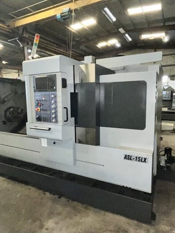 Ganesh #ASL-15LX, CNC lathe, long bed, Fanuc 0iTD, 4.1" bar, 3-jaw 15" powered chuck, chip conveyor, 2020 - Image 4