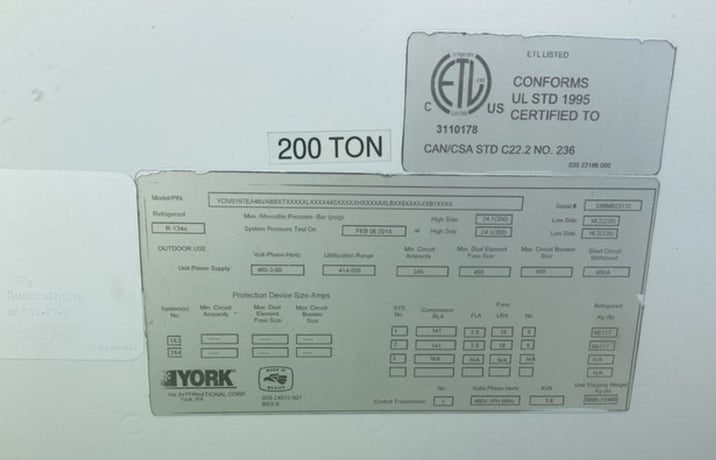 200 Ton, York #YCIV, air cooled chiller w/ pump (2 available) - Image 7