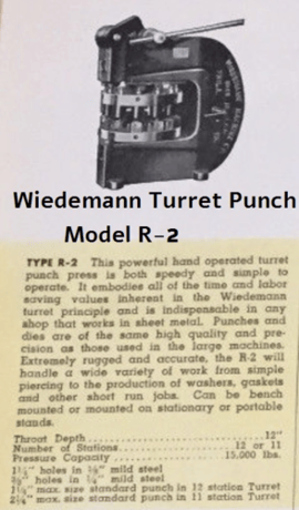 1-1/4" Wiedemann #R-2, manual turret punch, 12-station indexing, 12" throat, 15000 lb. force, 7 punch holders - Image 2
