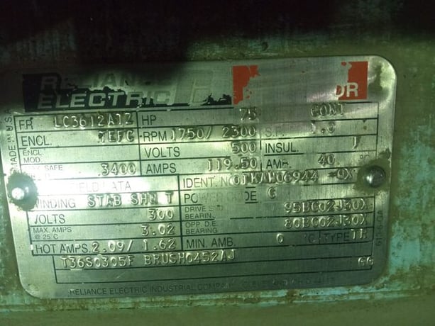 75 HP 1750/2300 RPM Reliance, Frame LC3612CC, TEFC, 500 VA, 300 VF, 4 groove sheave - Image 2