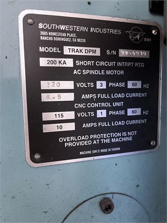 Trak #DPM, CNC Bed Mill, 31" X, 17" Y, 23.5" Z, #40 NST, 70-4200 RPM, 3 HP, digital read out, 1999 - Image 9