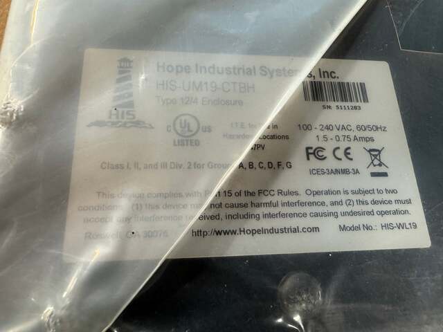 Hope Industrial Systems Industrial Monitor HIS-UM19-CTBH 100-240 VAC - Image 3