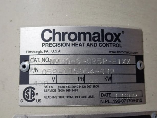 25 KW, Chromalox #NWH0-6-025P-F1XX, Circulation Heater - Image 4