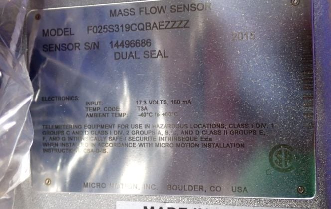 Emerson #F025S319CQBAEZZZZ, Flow and Density Meter, dual seal - Image 7