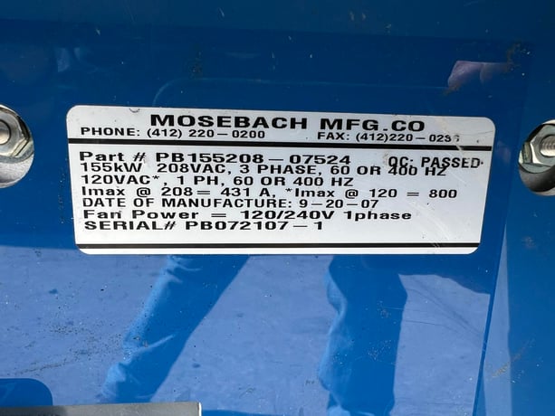 Mosebach #PB155208-07524, Portable Resistive Load Bank, 155 KW, 120/240 Volts, 3 poles, 2007 - Image 9