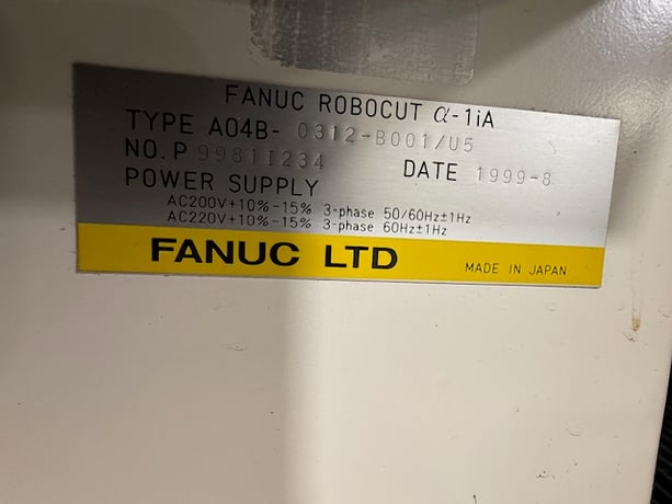 Fanuc #1iA-S/AWF, CNC Wire Electrical Discharge Machine, 20.6" x 14.6" x 12.0" travels, 5-Axis, 13 KVA - Image 7