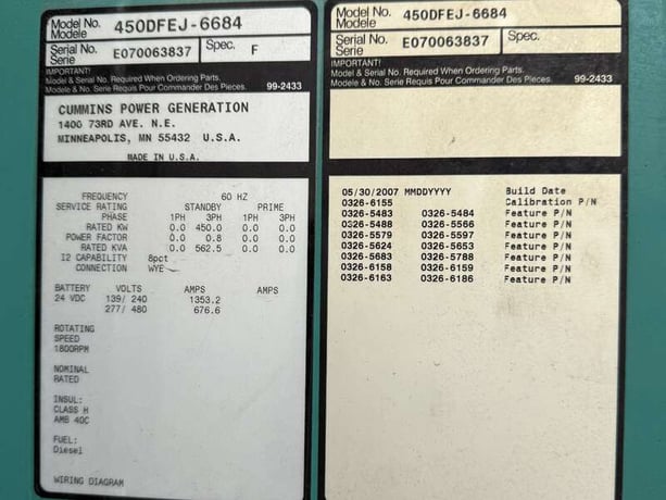 450 KW Cummins #DFEJ, diesel generator set, 277/480 Volts, 755 HP @ 1800 RPM, QSX15-G9 NR2 engine, 314 hours - Image 5