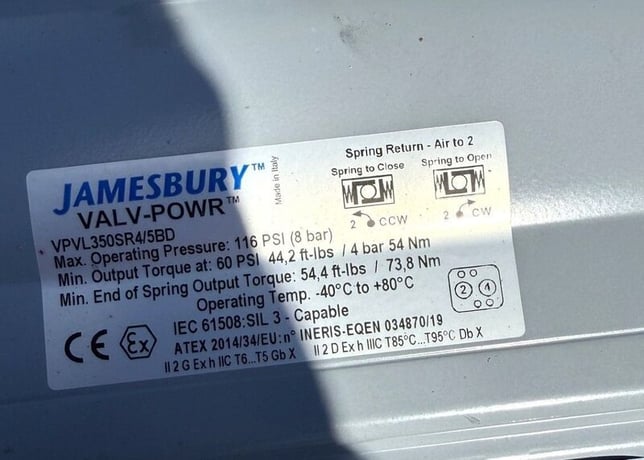 1.5" Jamesbury #VPVL350SR4/5BD, Stainless Steel ball valve, pneumatic actuator (14 available) - Image 3