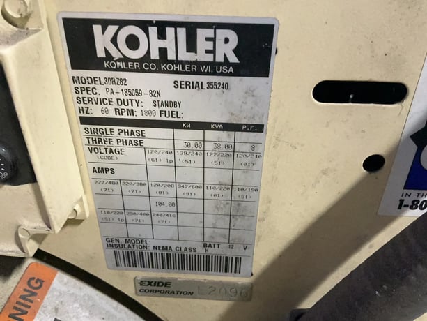 30 KW Kohler #30RZ82, diesel generator, 38 KVA, 1800 RPM, 12V battery - Image 8