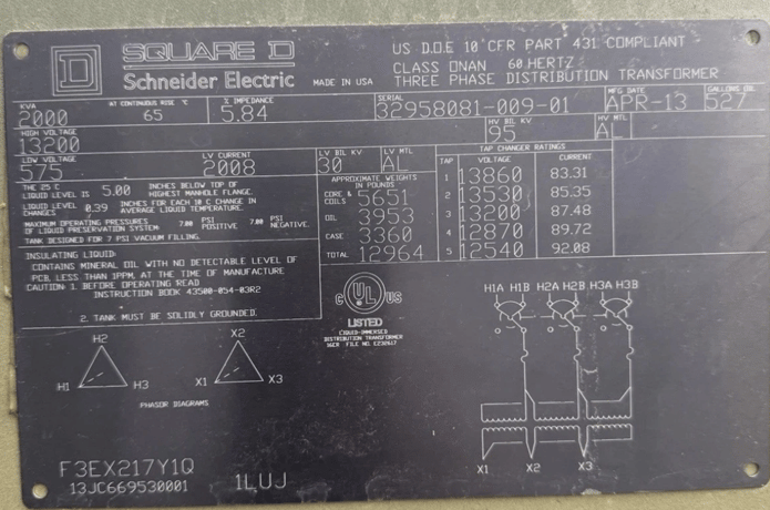 2000 KVA 13200 Primary, 575 Secondary, Square D, Schneider Electric pad mounted transformer (2 available) - Image 5