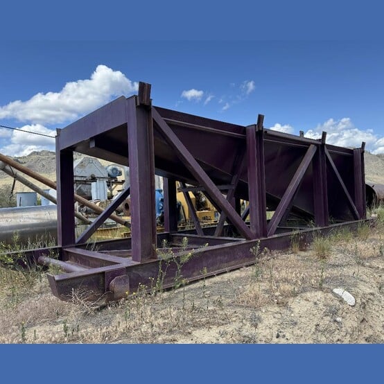 23' long x 6.75' wide Hopper, 23' x 81" x 65" deep, 10" diameter discharge, H-beam frame, on skid - Image 1