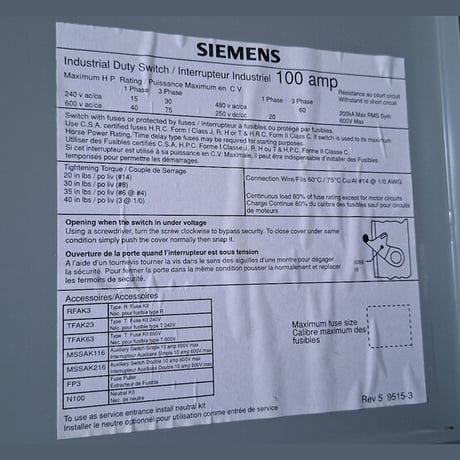 100 Amp. Siemens, Fusible Disconnect Switch, 600 VAC - Image 8