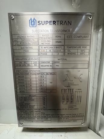 7500 KVA 34500 Delta Primary, 4160GrdY/2400 Secondary, oil substation transformer, FR3, full length air - Image 4