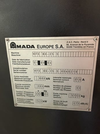 80 Ton, Amada #HFE80-25, CNC Hydraulic Press Brake, 98.4" bending length, 7.87" stroke, 19.4 HP, 3PH, 2004 - Image 4