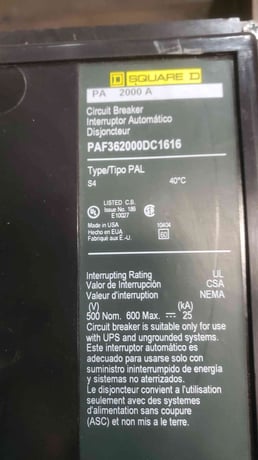 2000 Amps, Square D #PAF362000DC1616, P-frame molded case circuit breaker, 3 pole, 600 V.DC - Image 3