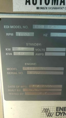 40 KW Energy Dynamics, diesel generator, Cummins #4BT-3.9 Turbo engine, 120/240 Volts, 1400 hours, AS IS - Image 2