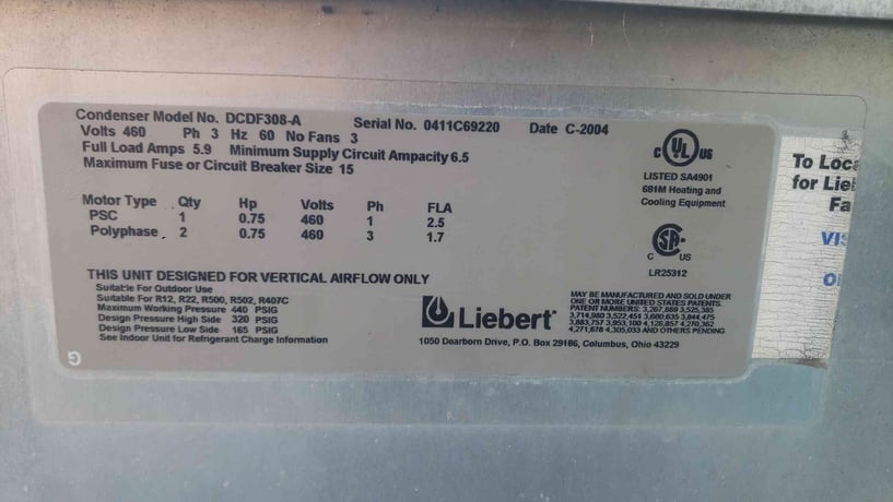 Liebert #DCDF308-A, air cooled condenser, 3 fans, 460 V., 3 phase - Image 2