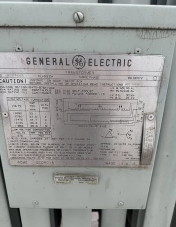 750 KVA 12470 Primary, 575Y/332 Secondary, General Electric, pad mounted transformer, oil filled - Image 2