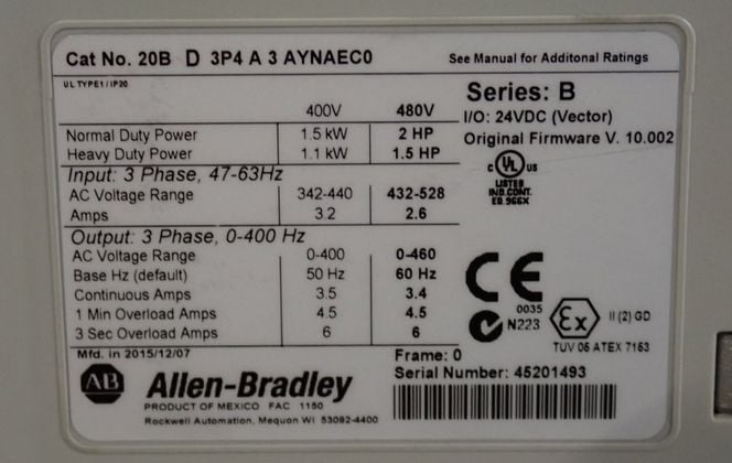 2 HP Allen-Bradley #20BD3P4A3AYNAEC0, powerflex 700 series b variable fre, 2015 - Image 3