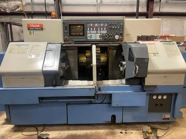 Mazak #DUAL-TURN-20, CNC Lathe, dual spindle, 12.6" turn diameter, 49.21" mach. length, 8" chuck, 20 HP, 1995 - Image 1