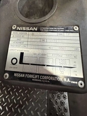 4100 lb. Nissan #MAP1F2A25V, LP forklift, 187" lift height, 42" fork length, forks with rotator - Image 6