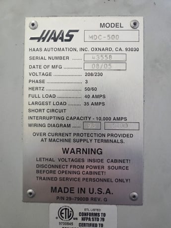 Haas #MDC-500, CNC drill & tap vertical machining center with rotary pallet changer, 20" X, 14' Y, 20" Z - Image 8