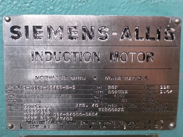 600 HP 3600 RPM Siemens-allis, Frame 509UDZ, WPIBB, 4160 Volts - Image 3