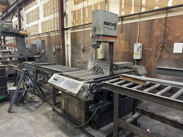 18" x 22" Marvel #8-Mark-II, vertical tilt frame band saw, roller conveyor in & out, coolant pump - Image 1