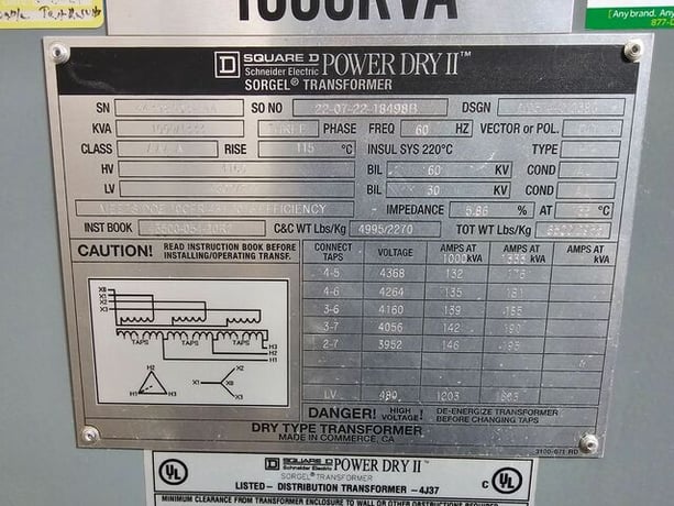1000/1333 KVA 4160 Primary, 480/277 Secondary, Square D, power dry II, 3-phase, 2022 - Image 2